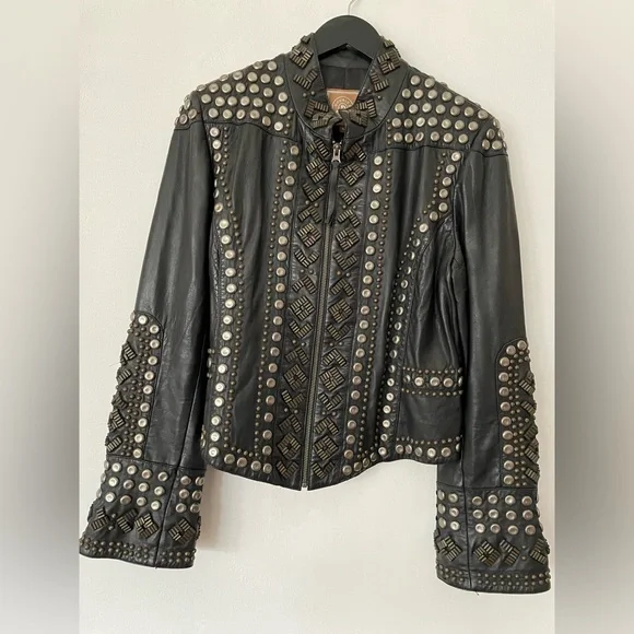 Double D Ranch Black Studded Leather Jacket - Picture 1 of 8